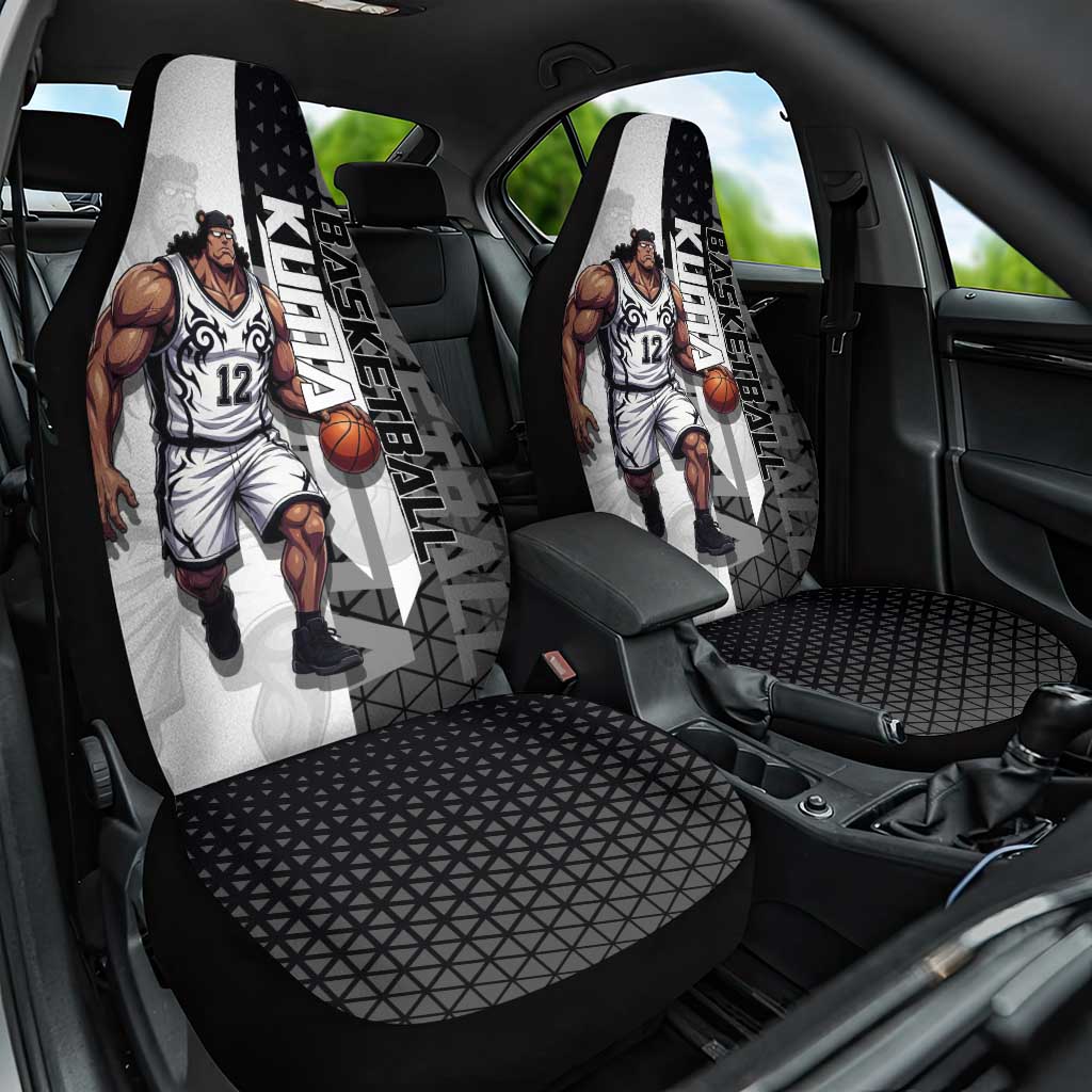 Bartholomew Kuma One Piece Basketball Crossover Design Car Seat Cover with Monochrome Geometric Background and Dynamic Pose - The Mazicc