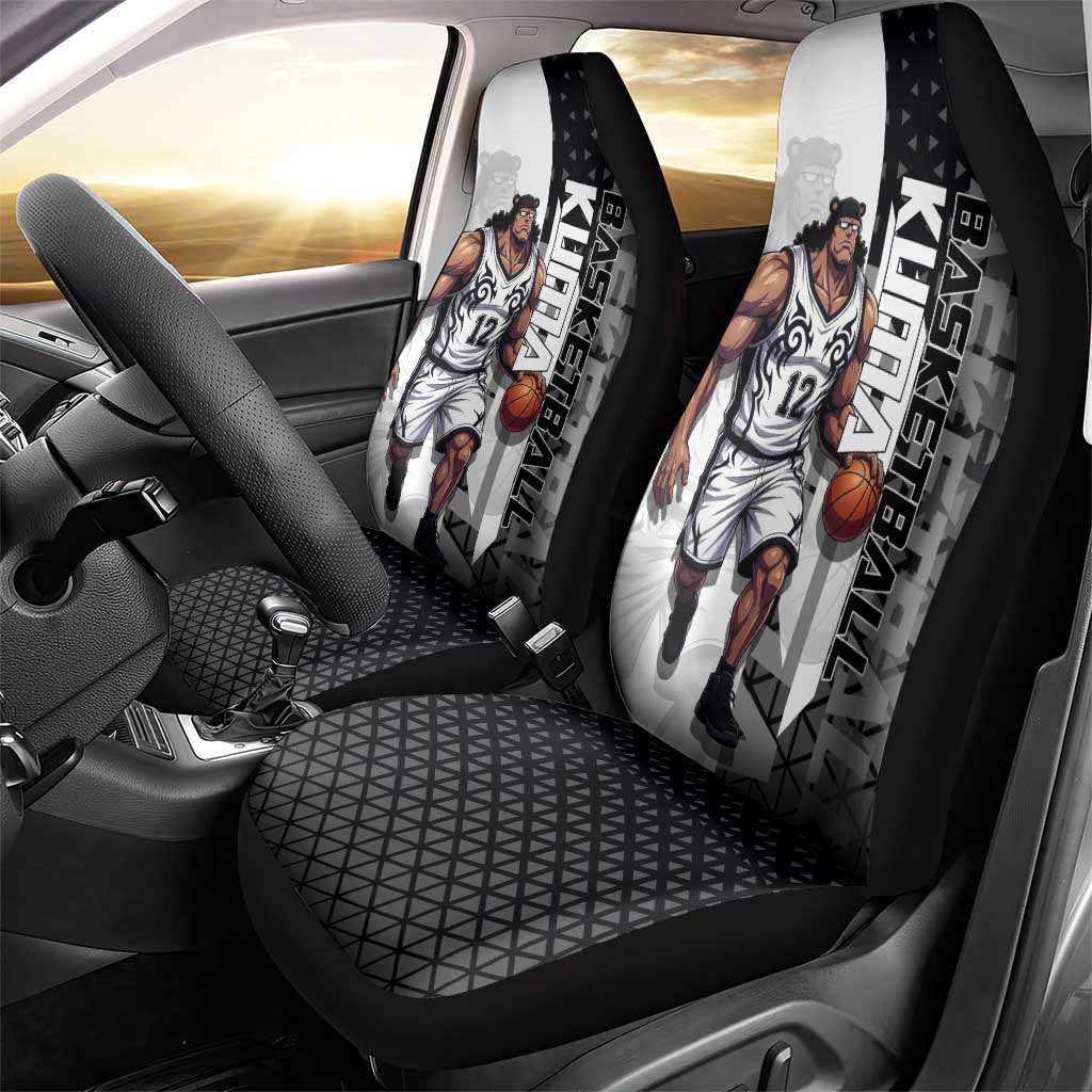 Bartholomew Kuma One Piece Basketball Crossover Design Car Seat Cover with Monochrome Geometric Background and Dynamic Pose - The Mazicc