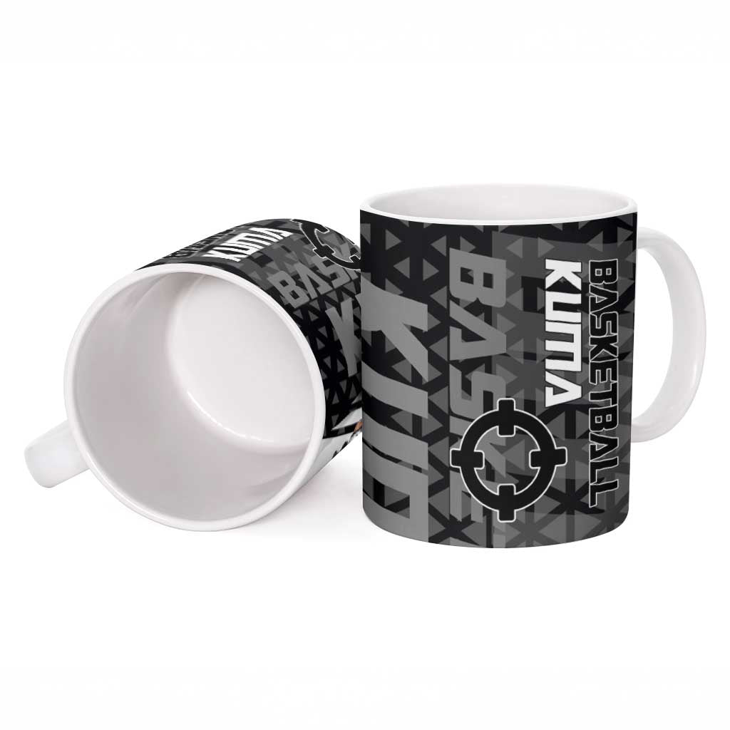 Bartholomew Kuma One Piece Basketball Crossover Design Ceramic Mug with Monochrome Geometric Background and Dynamic Pose - The Mazicc
