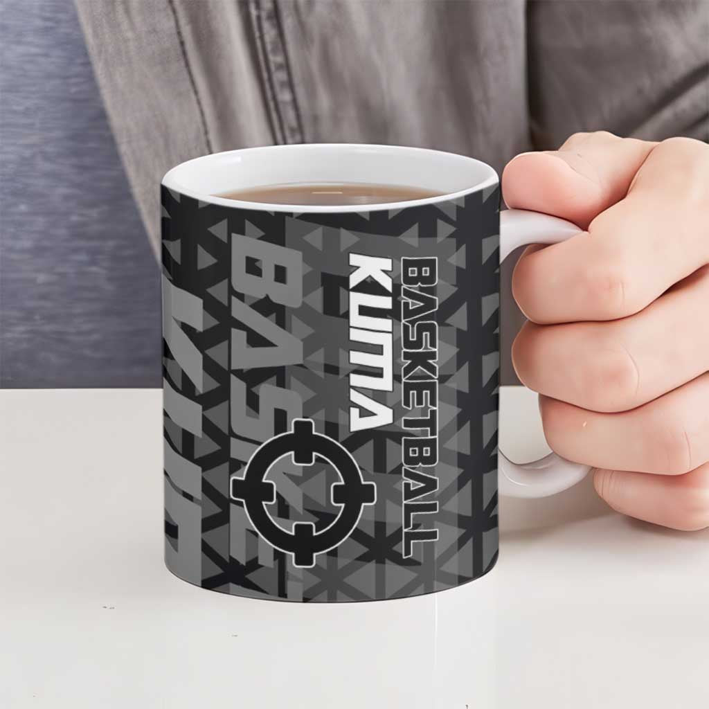 Bartholomew Kuma One Piece Basketball Crossover Design Ceramic Mug with Monochrome Geometric Background and Dynamic Pose - The Mazicc