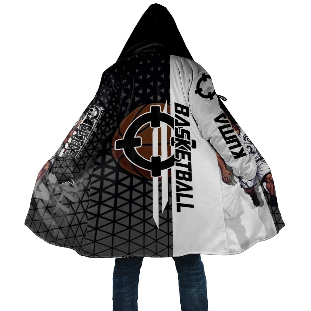 Bartholomew Kuma One Piece Basketball Crossover Design Cloak with Monochrome Geometric Background and Dynamic Pose - The Mazicc