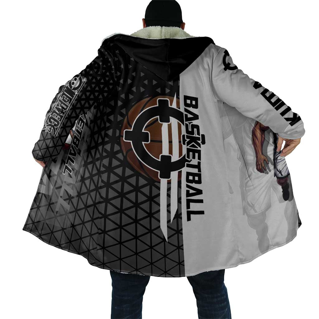 Bartholomew Kuma One Piece Basketball Crossover Design Cloak with Monochrome Geometric Background and Dynamic Pose - The Mazicc