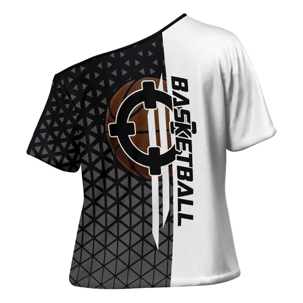 Bartholomew Kuma One Piece Basketball Crossover Design Cross Shoulder Shirt with Monochrome Geometric Background and Dynamic Pose - The Mazicc