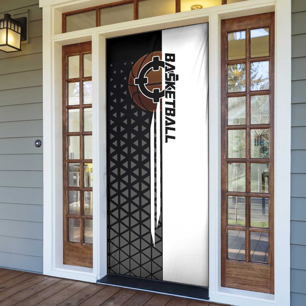 Bartholomew Kuma One Piece Basketball Crossover Design Door Cover with Monochrome Geometric Background and Dynamic Pose - The Mazicc