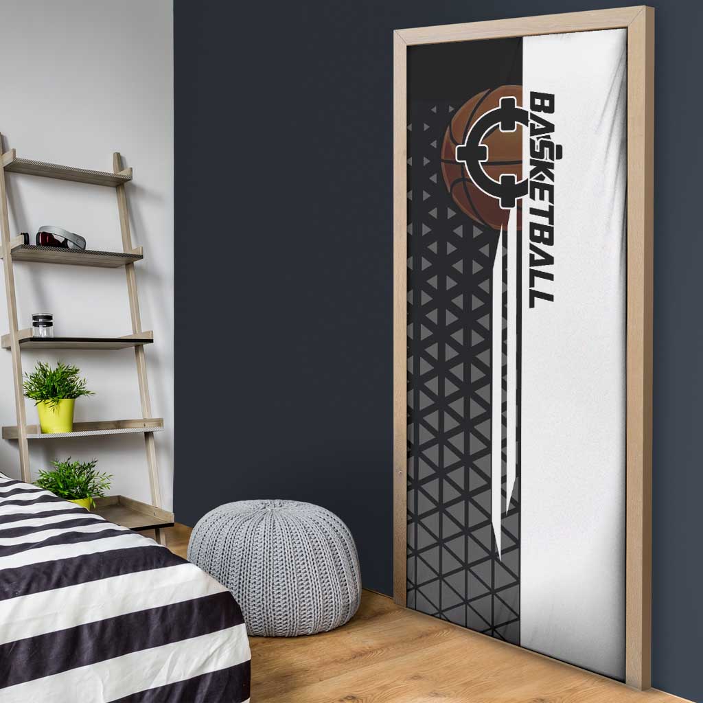 Bartholomew Kuma One Piece Basketball Crossover Design Door Cover with Monochrome Geometric Background and Dynamic Pose - The Mazicc
