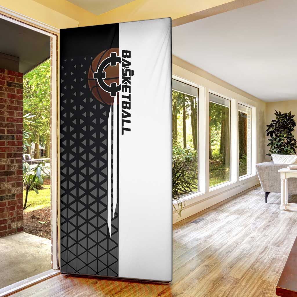 Bartholomew Kuma One Piece Basketball Crossover Design Door Cover with Monochrome Geometric Background and Dynamic Pose - The Mazicc