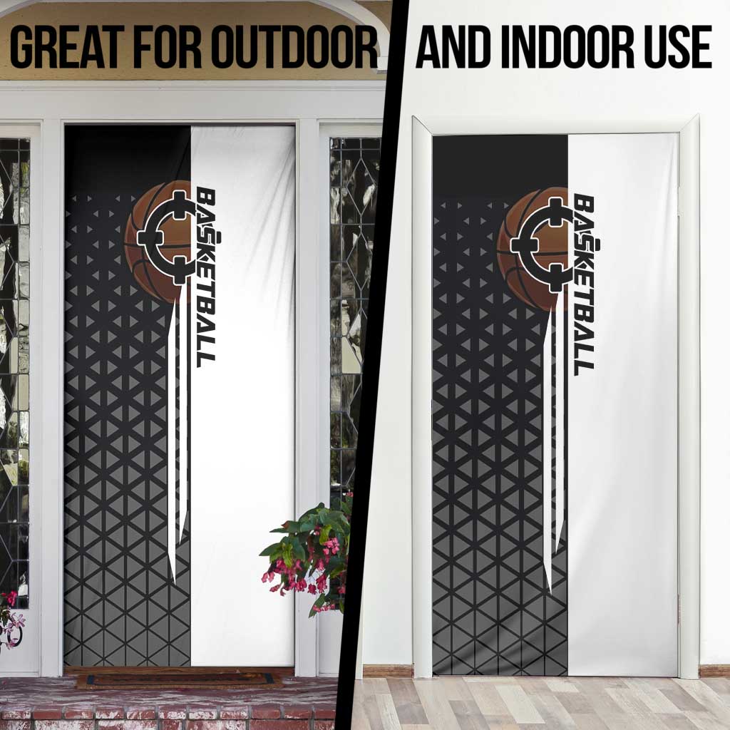 Bartholomew Kuma One Piece Basketball Crossover Design Door Cover with Monochrome Geometric Background and Dynamic Pose - The Mazicc
