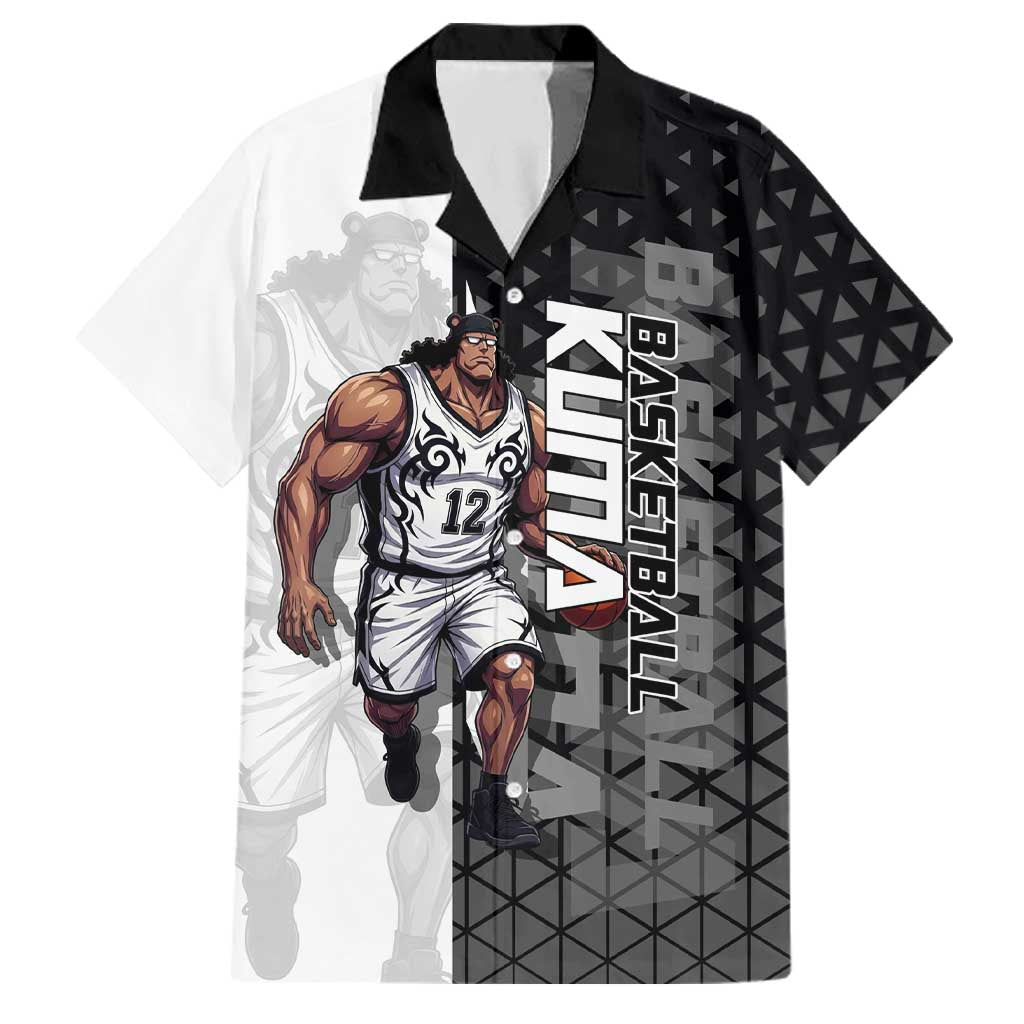 Bartholomew Kuma One Piece Basketball Crossover Design Family Matching Mermaid Dress and Hawaiian Shirt with Monochrome Geometric Background and Dynamic Pose