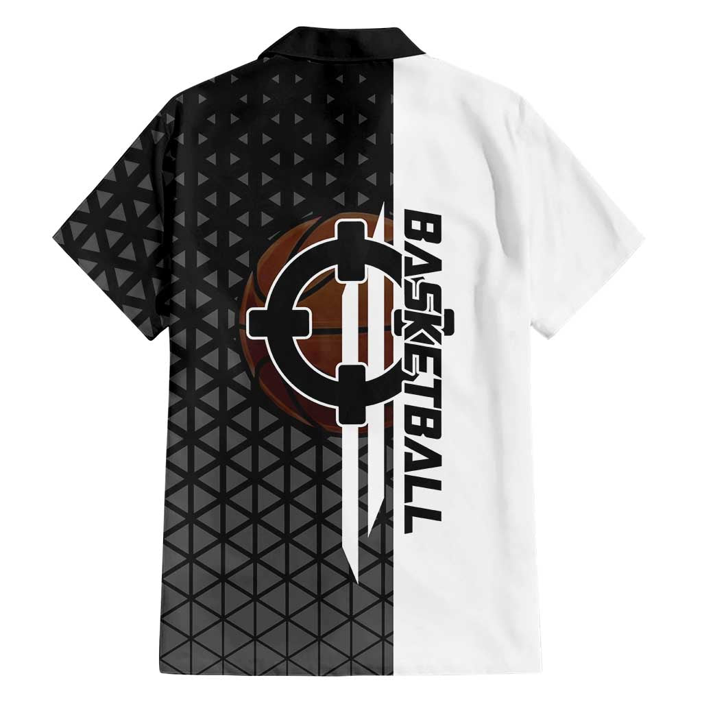 Bartholomew Kuma One Piece Basketball Crossover Design Family Matching Puletasi and Hawaiian Shirt with Monochrome Geometric Background and Dynamic Pose