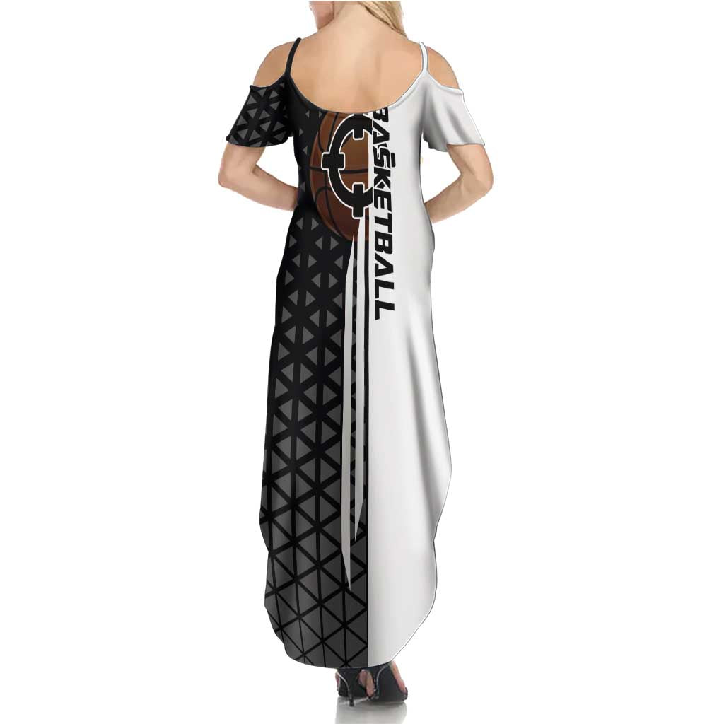 Bartholomew Kuma One Piece Basketball Crossover Design Family Matching Summer Maxi Dress and Hawaiian Shirt with Monochrome Geometric Background and Dynamic Pose
