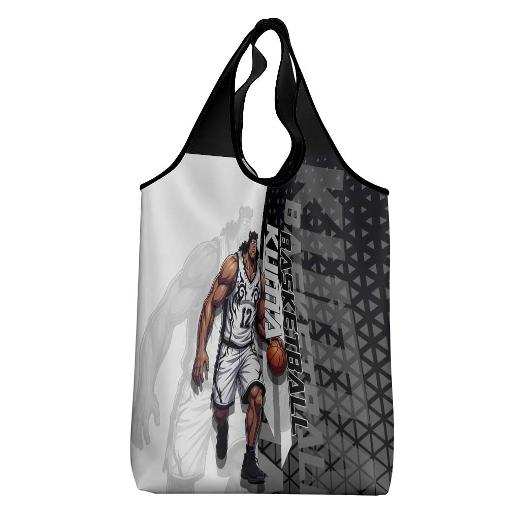 Bartholomew Kuma One Piece Basketball Crossover Design Grocery Bag with Monochrome Geometric Background and Dynamic Pose - The Mazicc
