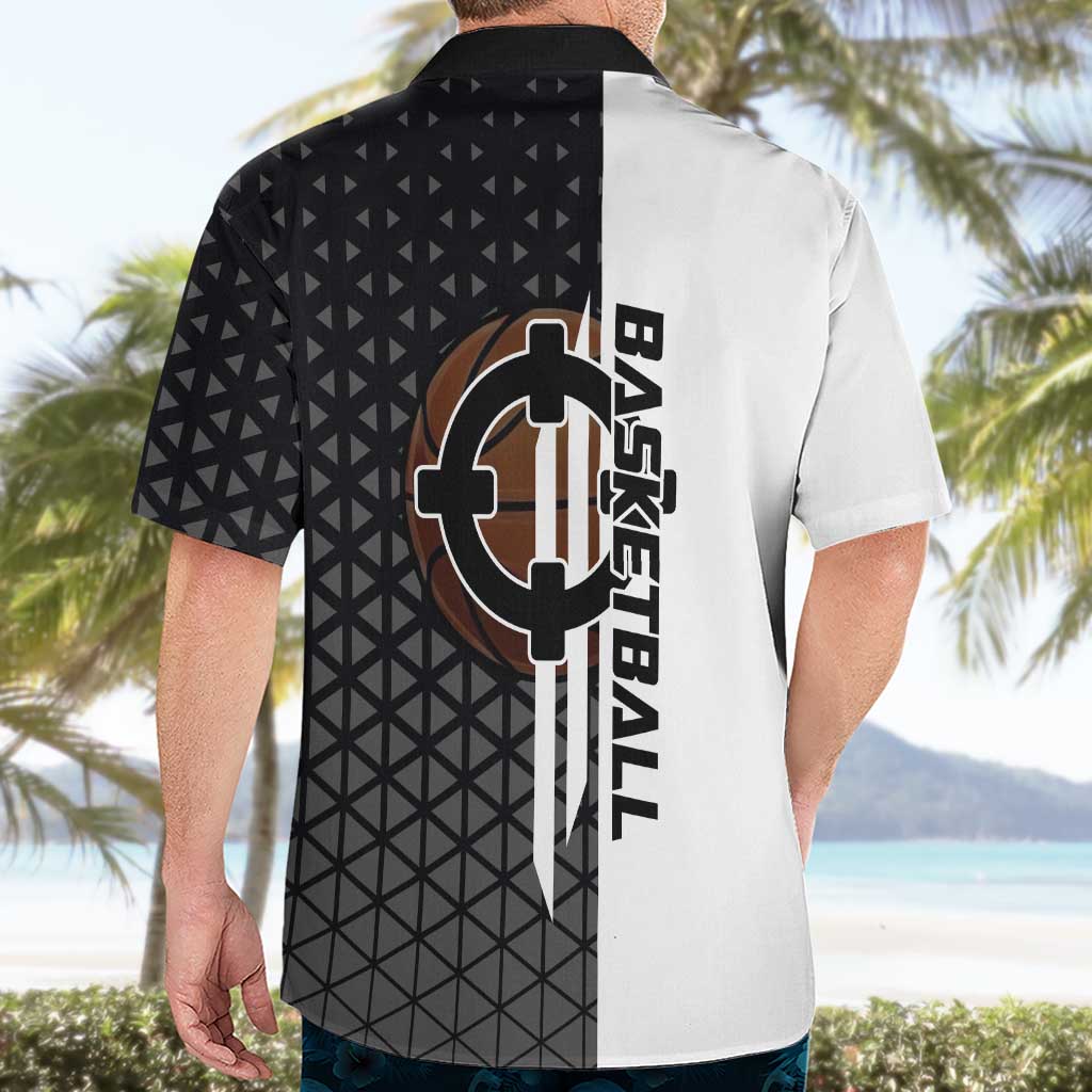 Bartholomew Kuma One Piece Basketball Crossover Design Hawaiian Shirt with Monochrome Geometric Background and Dynamic Pose - The Mazicc