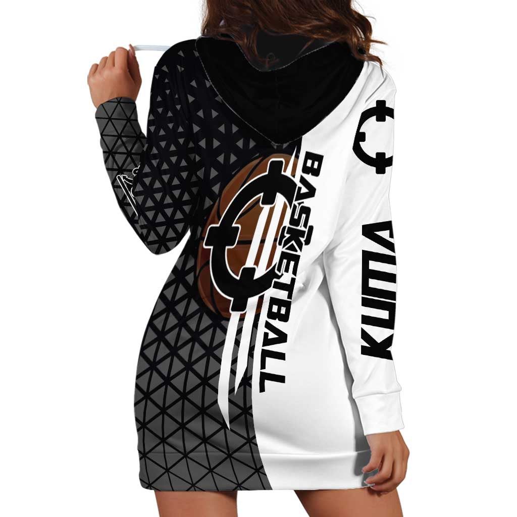 Bartholomew Kuma One Piece Basketball Crossover Design Hoodie Dress with Monochrome Geometric Background and Dynamic Pose - The Mazicc