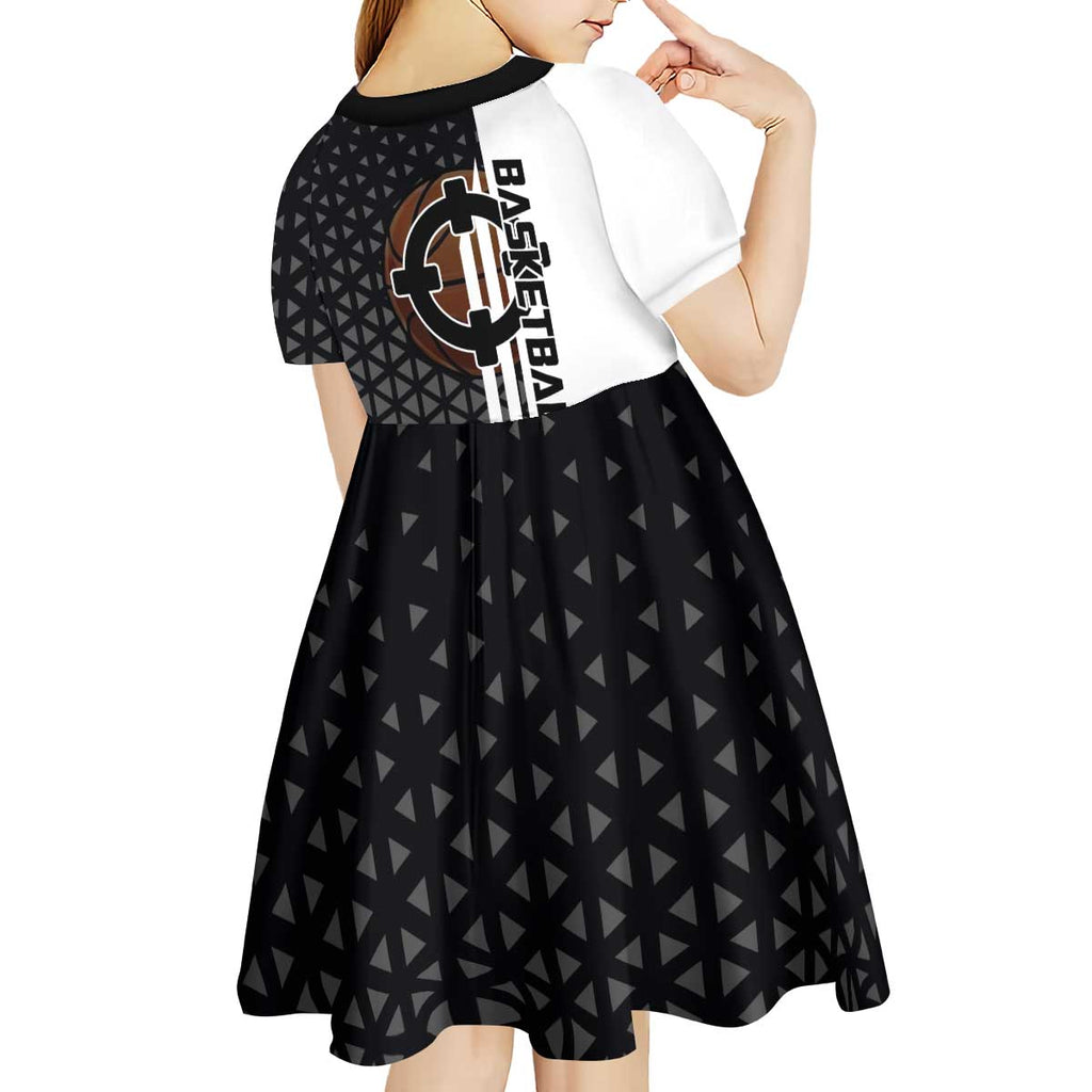 Bartholomew Kuma One Piece Basketball Crossover Design Kid Short Sleeve Dress with Monochrome Geometric Background and Dynamic Pose - The Mazicc