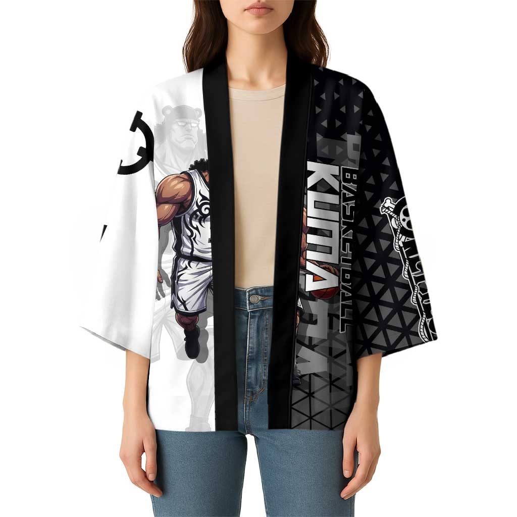 Bartholomew Kuma One Piece Basketball Crossover Design Kimono with Monochrome Geometric Background and Dynamic Pose - The Mazicc