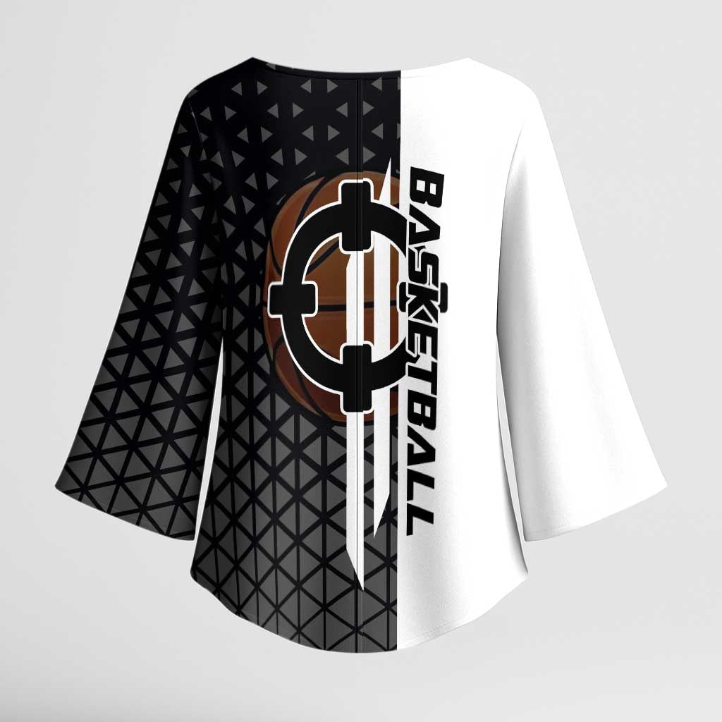 Bartholomew Kuma One Piece Basketball Crossover Design Kimono Sleeve Blouse with Monochrome Geometric Background and Dynamic Pose - The Mazicc