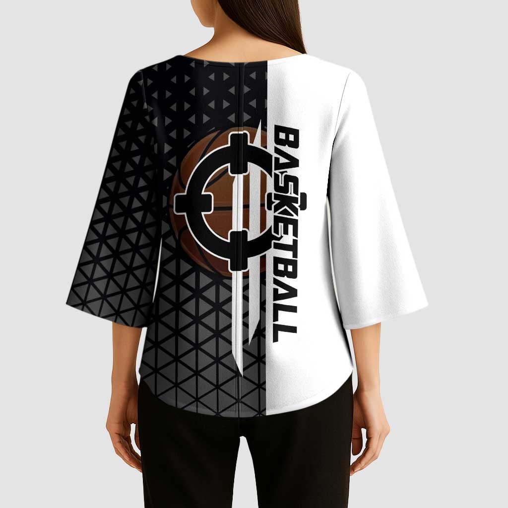 Bartholomew Kuma One Piece Basketball Crossover Design Kimono Sleeve Blouse with Monochrome Geometric Background and Dynamic Pose - The Mazicc