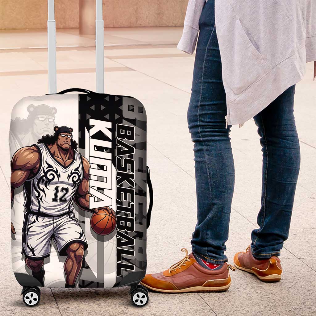 Bartholomew Kuma One Piece Basketball Crossover Design Luggage Cover with Monochrome Geometric Background and Dynamic Pose - The Mazicc