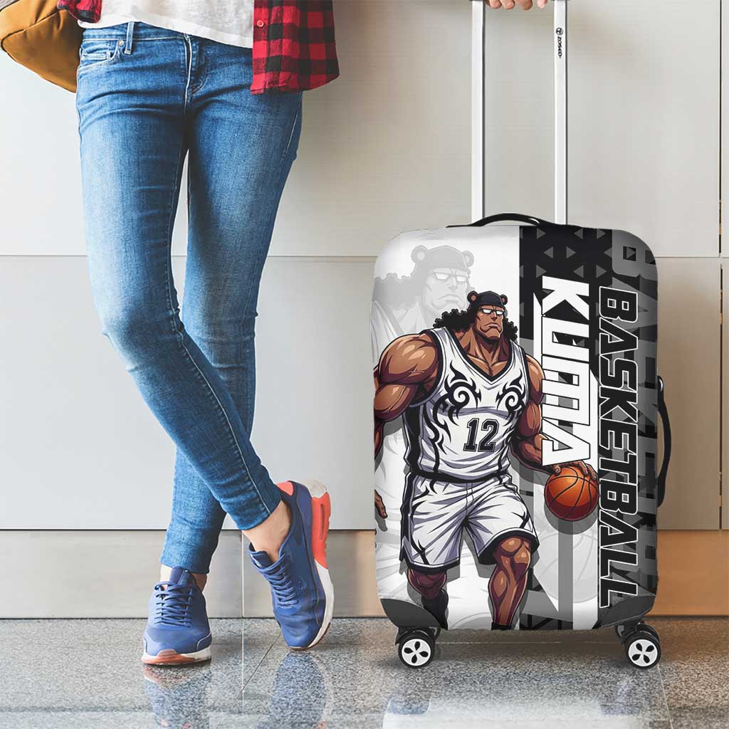 Bartholomew Kuma One Piece Basketball Crossover Design Luggage Cover with Monochrome Geometric Background and Dynamic Pose - The Mazicc