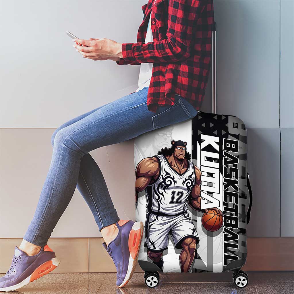 Bartholomew Kuma One Piece Basketball Crossover Design Luggage Cover with Monochrome Geometric Background and Dynamic Pose - The Mazicc