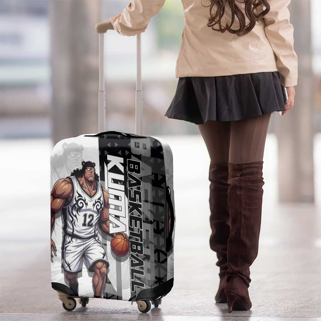 Bartholomew Kuma One Piece Basketball Crossover Design Luggage Cover with Monochrome Geometric Background and Dynamic Pose - The Mazicc