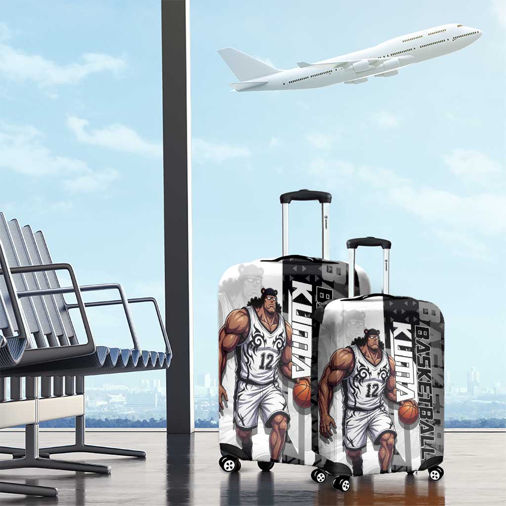 Bartholomew Kuma One Piece Basketball Crossover Design Luggage Cover with Monochrome Geometric Background and Dynamic Pose - The Mazicc