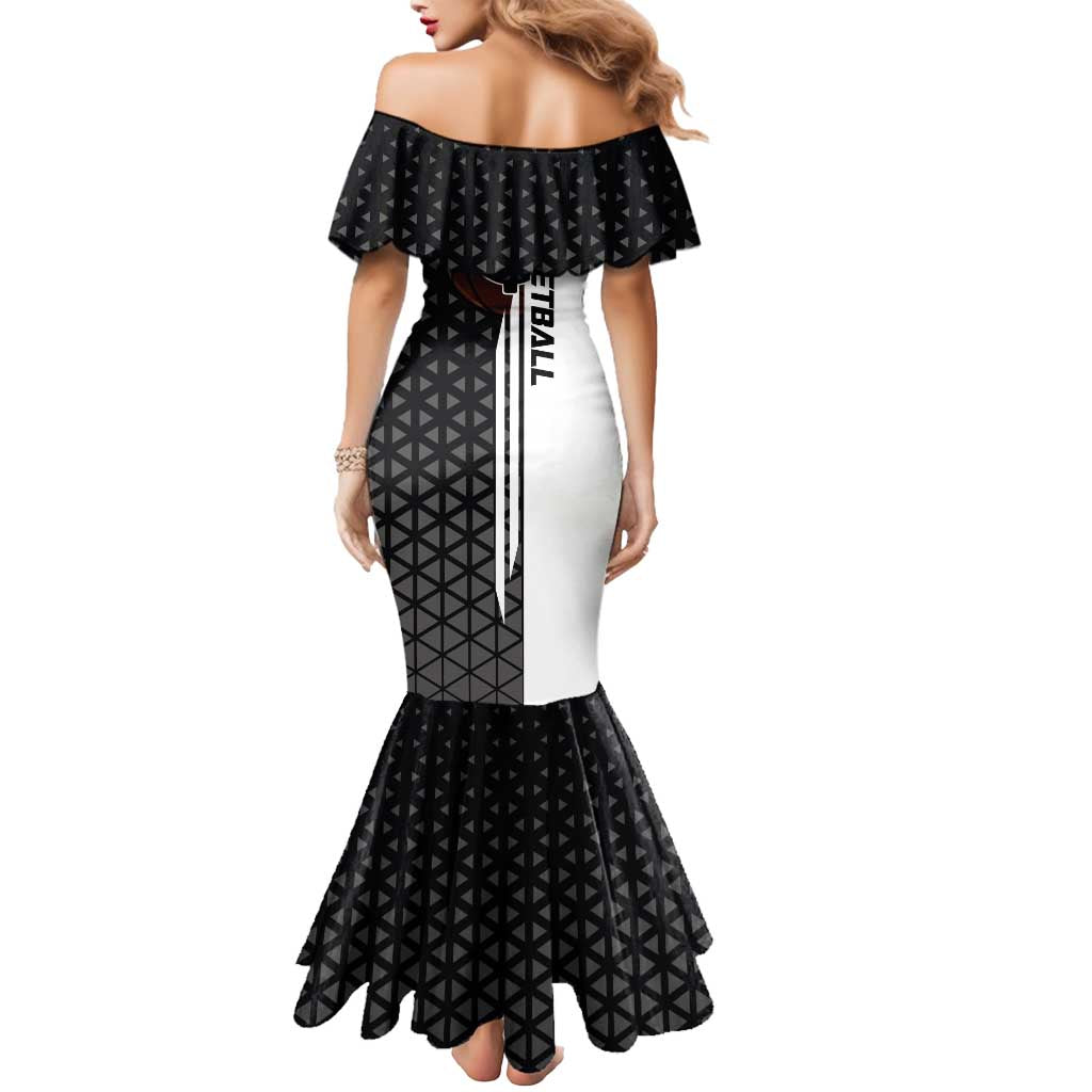 Bartholomew Kuma One Piece Basketball Crossover Design Mermaid Dress with Monochrome Geometric Background and Dynamic Pose - The Mazicc