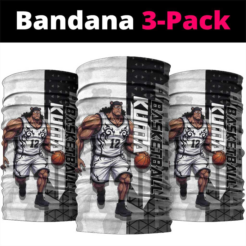 Bartholomew Kuma One Piece Basketball Crossover Design Neck Gaiter with Monochrome Geometric Background and Dynamic Pose - The Mazicc