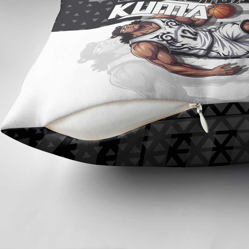 Bartholomew Kuma One Piece Basketball Crossover Design Pillow Cover with Monochrome Geometric Background and Dynamic Pose - The Mazicc