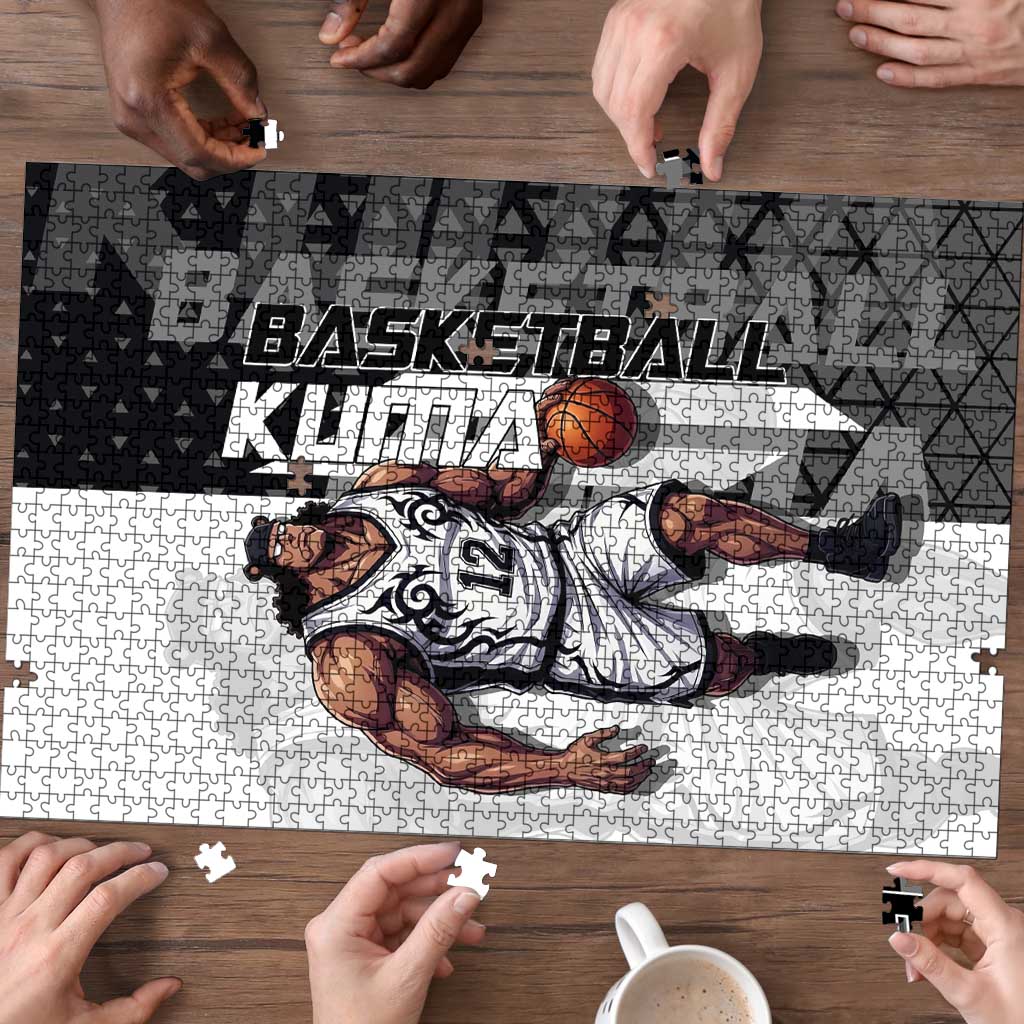 Bartholomew Kuma One Piece Basketball Crossover Design Puzzle with Monochrome Geometric Background and Dynamic Pose - The Mazicc