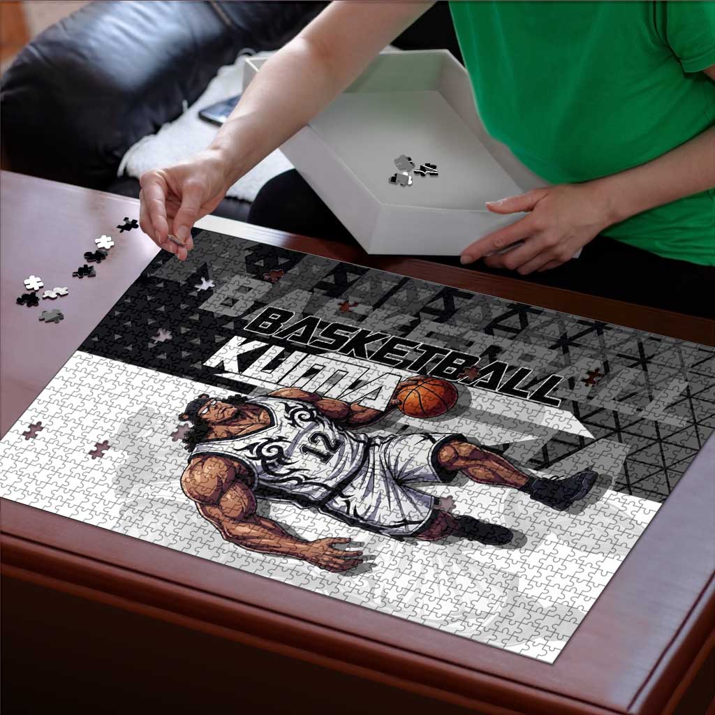 Bartholomew Kuma One Piece Basketball Crossover Design Puzzle with Monochrome Geometric Background and Dynamic Pose - The Mazicc