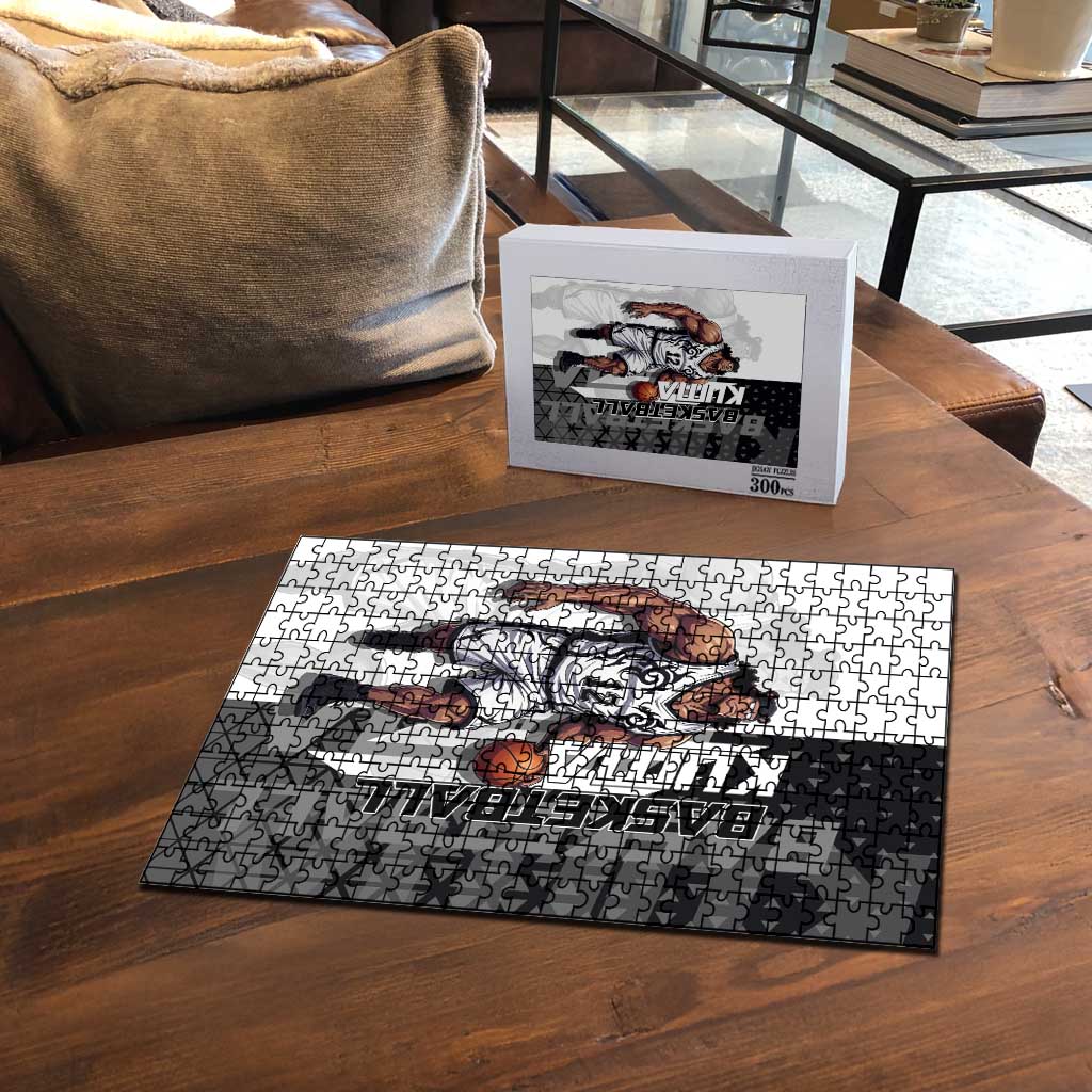 Bartholomew Kuma One Piece Basketball Crossover Design Puzzle with Monochrome Geometric Background and Dynamic Pose - The Mazicc