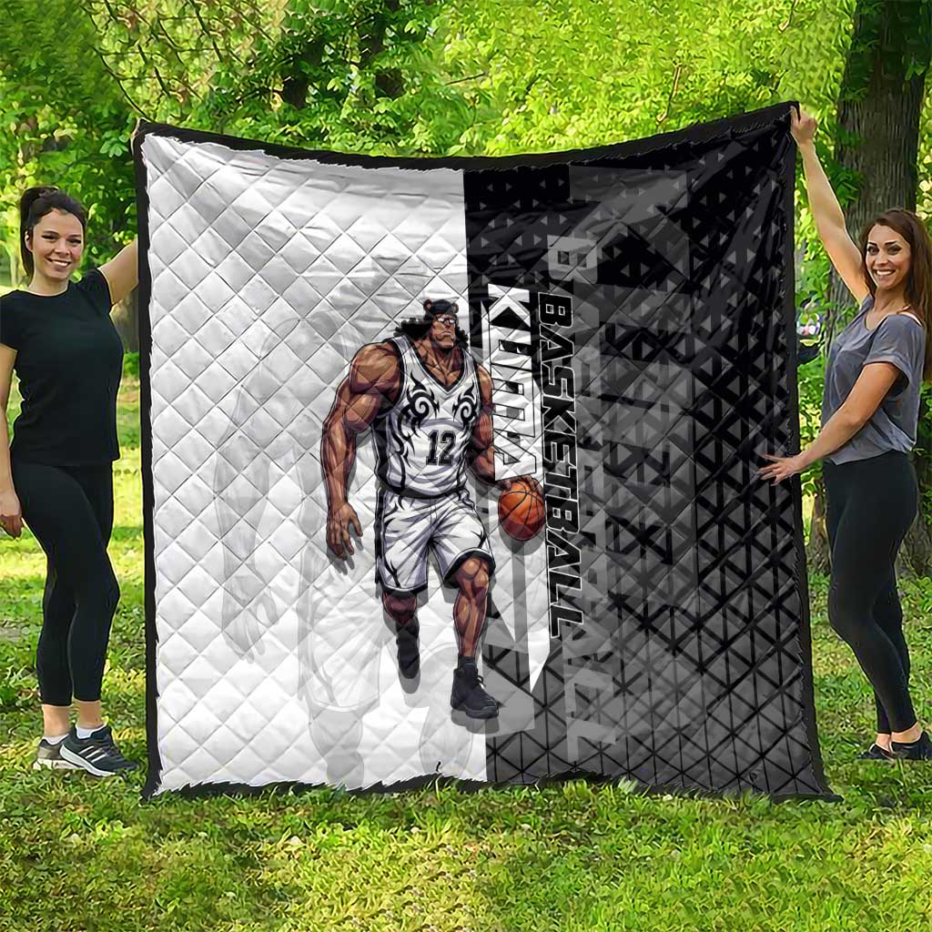 Bartholomew Kuma One Piece Basketball Crossover Design Quilt with Monochrome Geometric Background and Dynamic Pose - The Mazicc