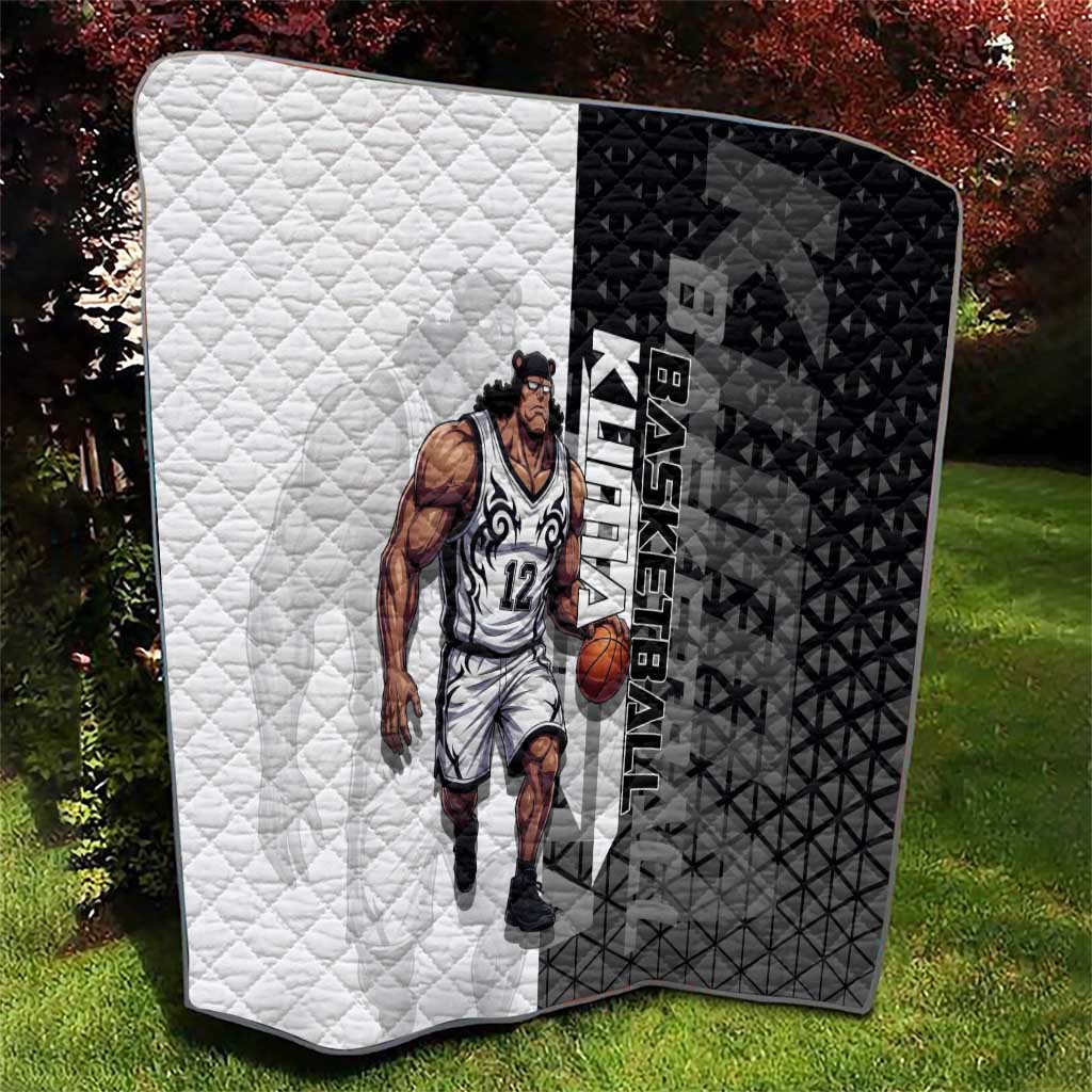 Bartholomew Kuma One Piece Basketball Crossover Design Quilt with Monochrome Geometric Background and Dynamic Pose - The Mazicc
