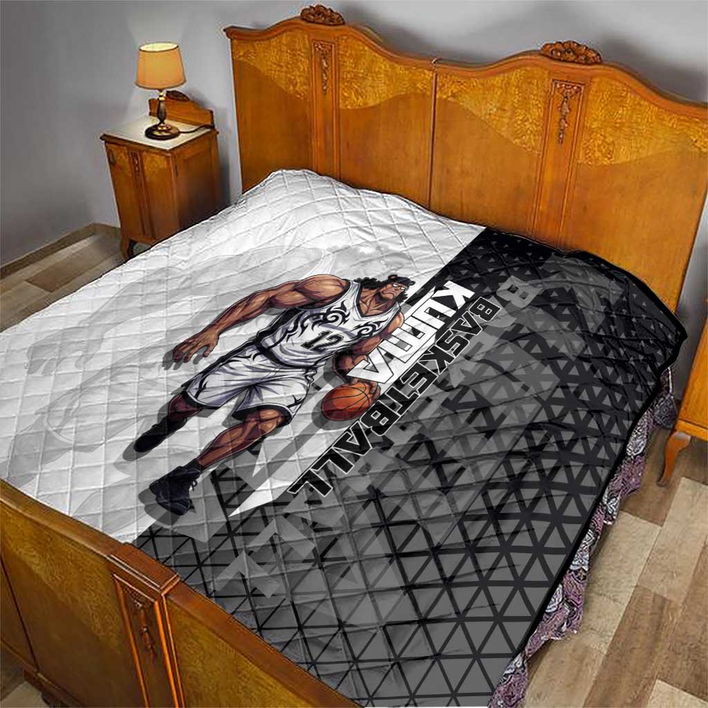 Bartholomew Kuma One Piece Basketball Crossover Design Quilt with Monochrome Geometric Background and Dynamic Pose - The Mazicc