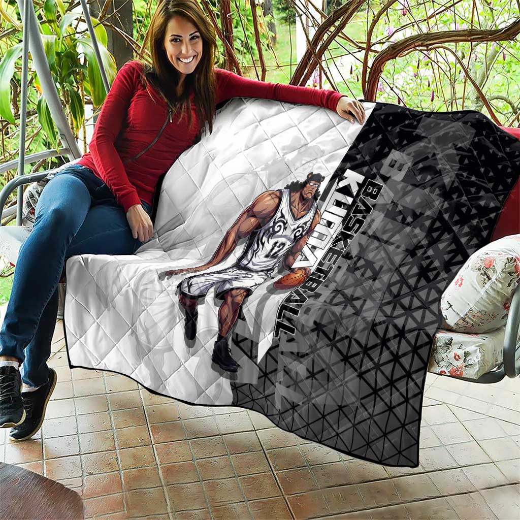 Bartholomew Kuma One Piece Basketball Crossover Design Quilt with Monochrome Geometric Background and Dynamic Pose - The Mazicc