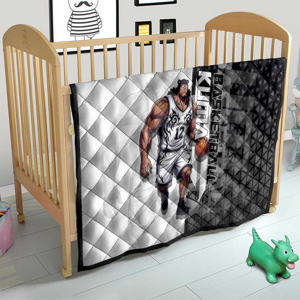 Bartholomew Kuma One Piece Basketball Crossover Design Quilt with Monochrome Geometric Background and Dynamic Pose - The Mazicc