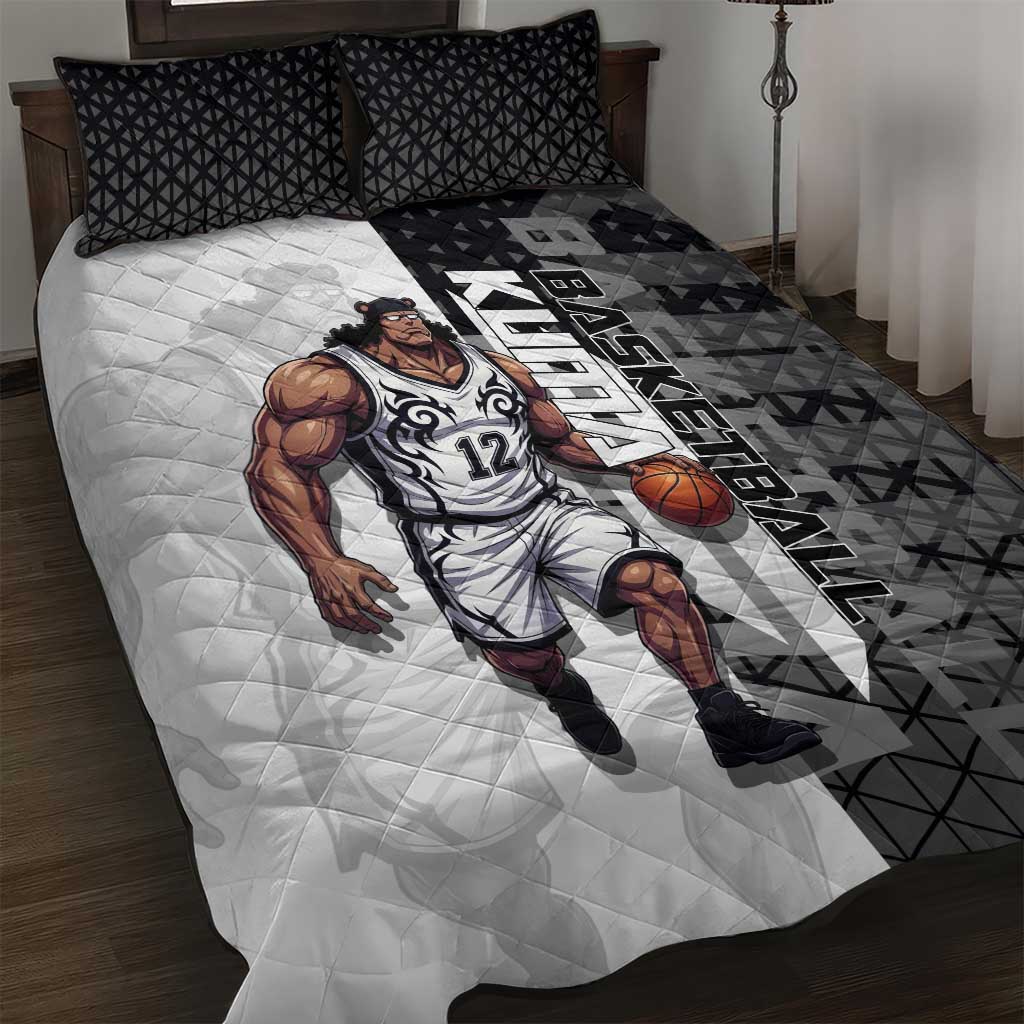 Bartholomew Kuma One Piece Basketball Crossover Design Quilt Bed Set with Monochrome Geometric Background and Dynamic Pose - The Mazicc