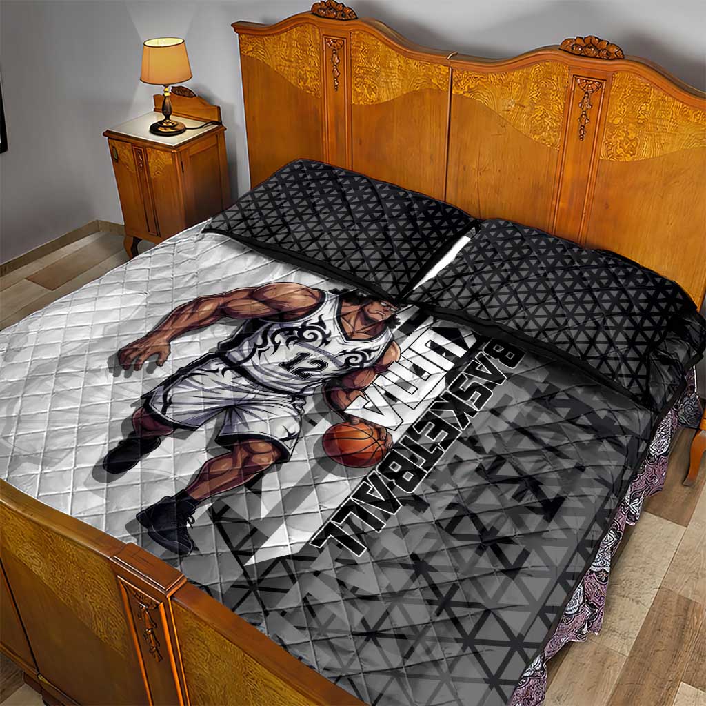 Bartholomew Kuma One Piece Basketball Crossover Design Quilt Bed Set with Monochrome Geometric Background and Dynamic Pose - The Mazicc