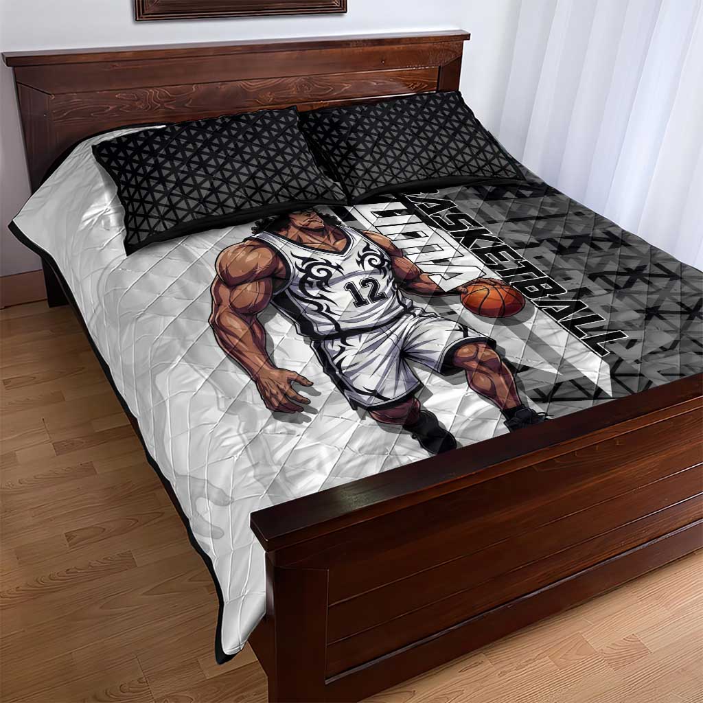 Bartholomew Kuma One Piece Basketball Crossover Design Quilt Bed Set with Monochrome Geometric Background and Dynamic Pose - The Mazicc