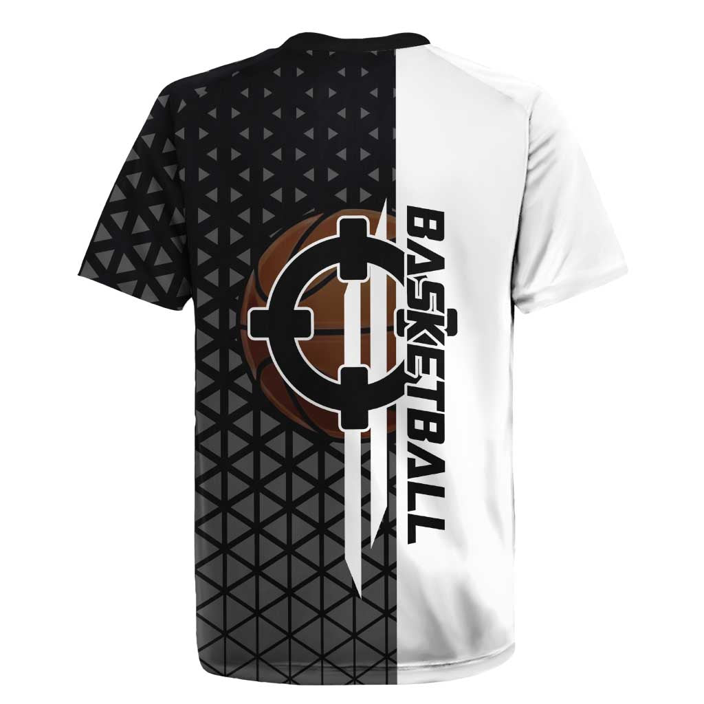 Bartholomew Kuma One Piece Basketball Crossover Design Rugby Jersey with Monochrome Geometric Background and Dynamic Pose - The Mazicc