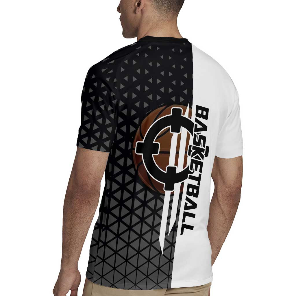Bartholomew Kuma One Piece Basketball Crossover Design Rugby Jersey with Monochrome Geometric Background and Dynamic Pose - The Mazicc