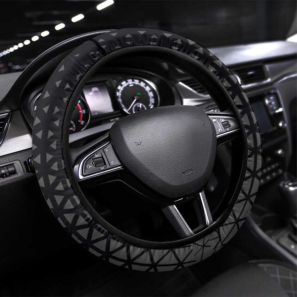 Bartholomew Kuma One Piece Basketball Crossover Design Steering Wheel Cover with Monochrome Geometric Background and Dynamic Pose - The Mazicc