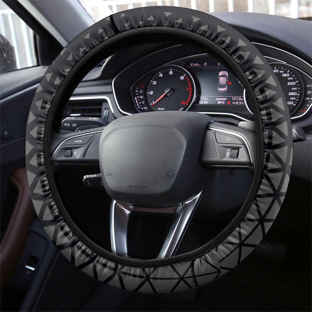 Bartholomew Kuma One Piece Basketball Crossover Design Steering Wheel Cover with Monochrome Geometric Background and Dynamic Pose - The Mazicc