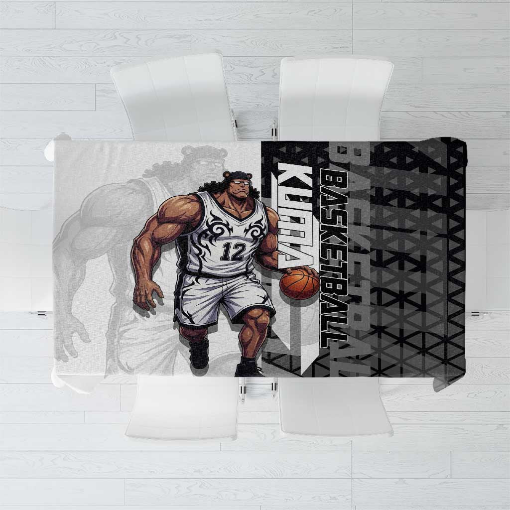 Bartholomew Kuma One Piece Basketball Crossover Design Tablecloth with Monochrome Geometric Background and Dynamic Pose - The Mazicc