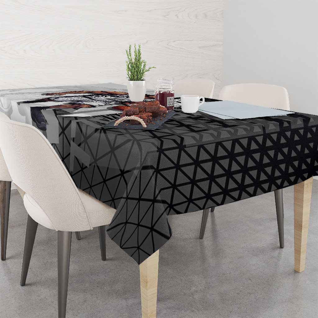 Bartholomew Kuma One Piece Basketball Crossover Design Tablecloth with Monochrome Geometric Background and Dynamic Pose - The Mazicc