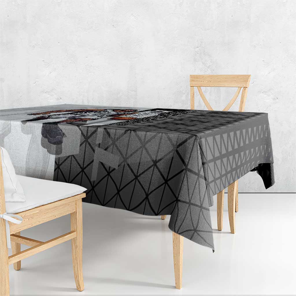 Bartholomew Kuma One Piece Basketball Crossover Design Tablecloth with Monochrome Geometric Background and Dynamic Pose - The Mazicc