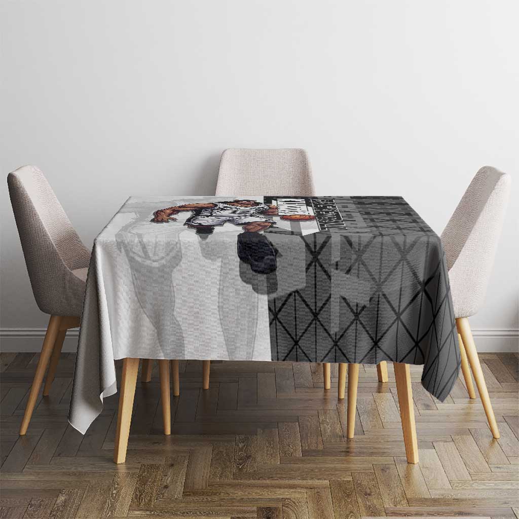 Bartholomew Kuma One Piece Basketball Crossover Design Tablecloth with Monochrome Geometric Background and Dynamic Pose - The Mazicc