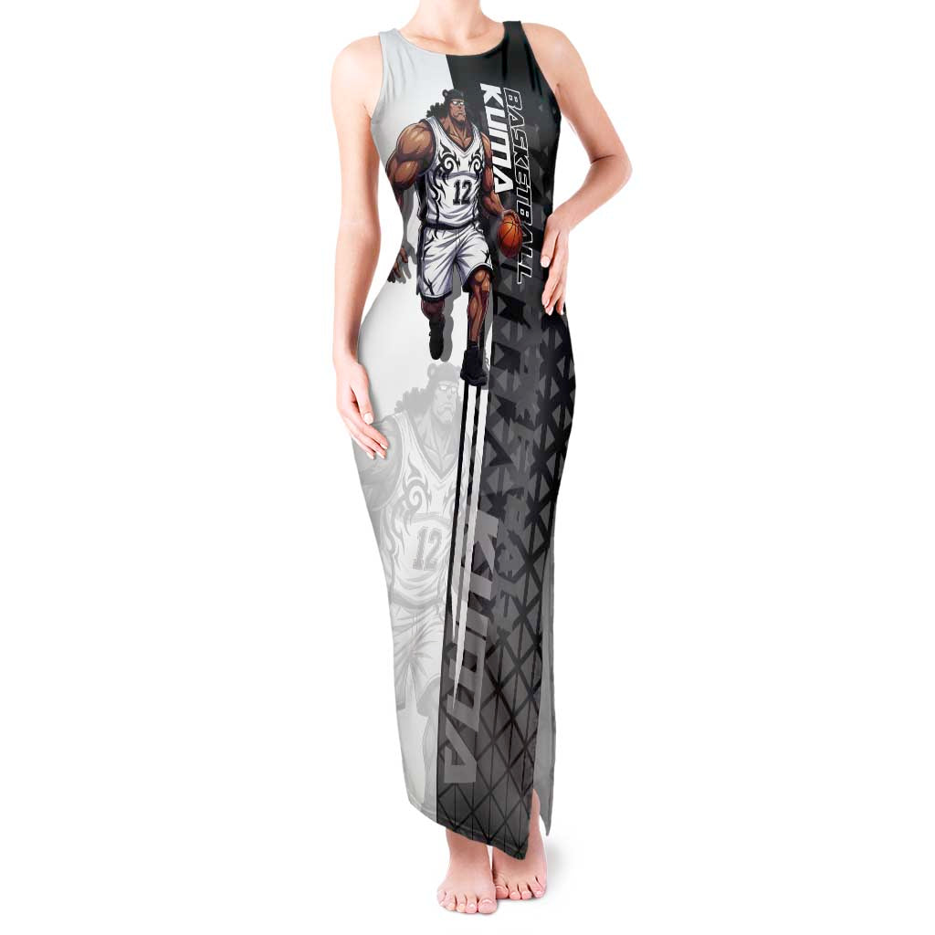 Bartholomew Kuma One Piece Basketball Crossover Design Tank Maxi Dress with Monochrome Geometric Background and Dynamic Pose - The Mazicc