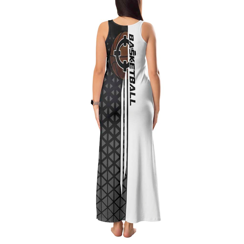Bartholomew Kuma One Piece Basketball Crossover Design Tank Maxi Dress with Monochrome Geometric Background and Dynamic Pose - The Mazicc